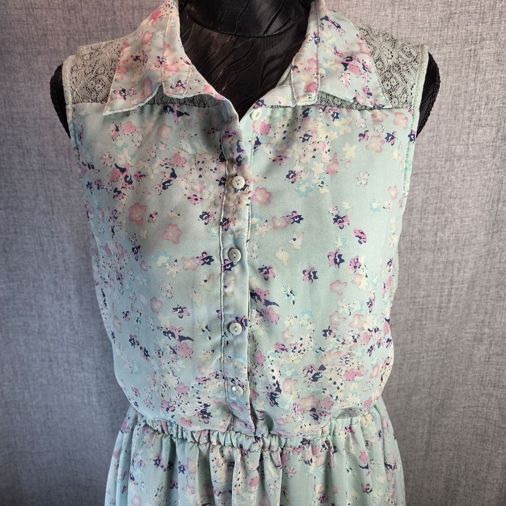 Lucca Couture Cottage Button Up Blue Floral Lace Dress Women Large Boho Lined